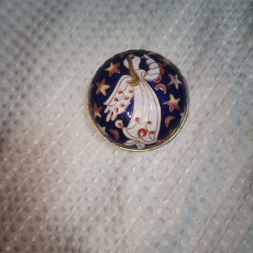 CLOISENNE TIN ENAMELED ANGEL SMALL TRINKET BOX